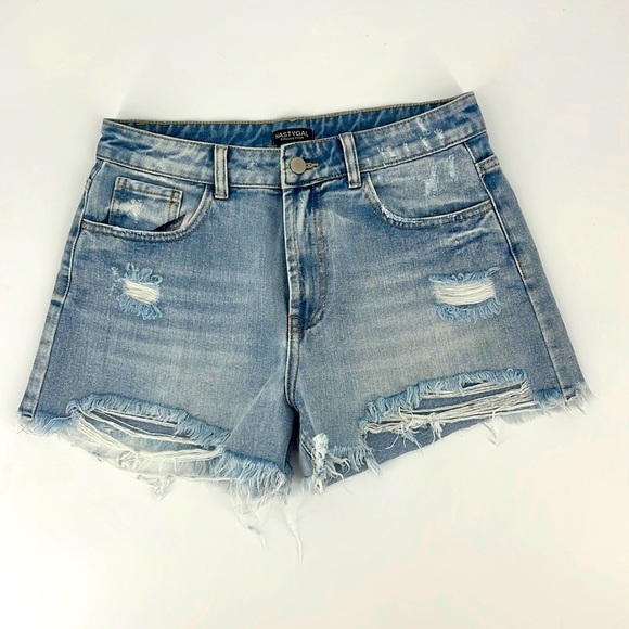 NASTY-GAL collection high waist, distressed denim shorts size large New - Picture 1 of 8